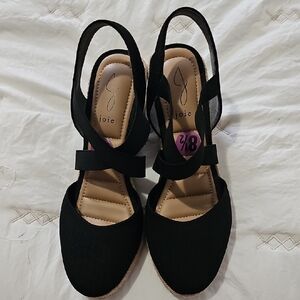 Joie Black Slingback Espadrille Wedges with Cross Strap
